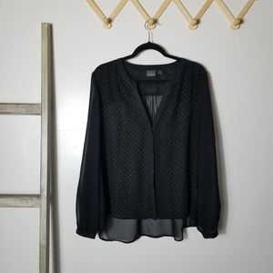 COVINGTON LONG SLEEVE SHEER BLACK WITH GOLD DOTS BUTTON DOWN SIZE LARGE